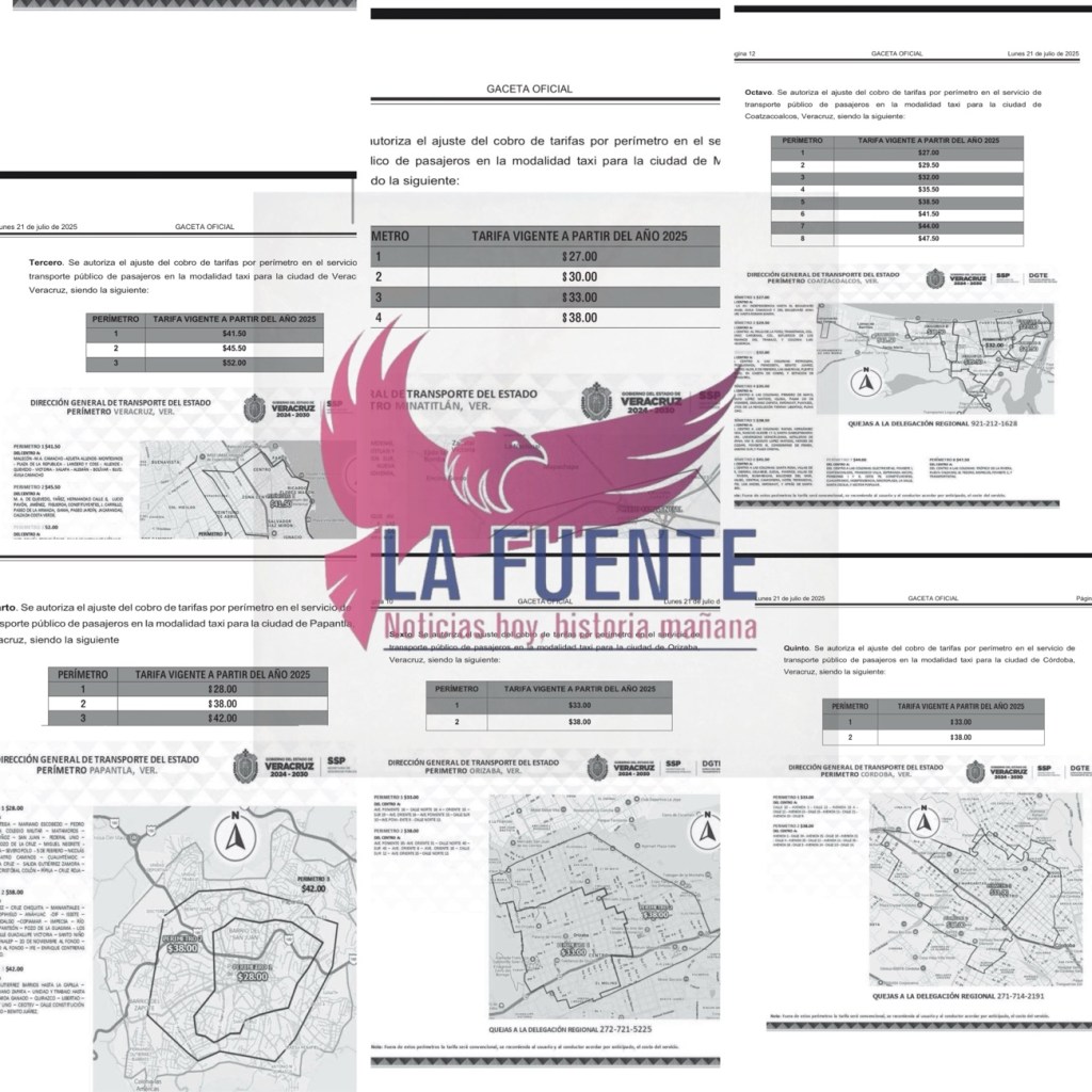 Ya es oficial: Tarifas de taxis; 27 la mínima en Xalapa, 41 en Veracruz puerto y 33 en Córdoba y&nbsp;Orizaba.