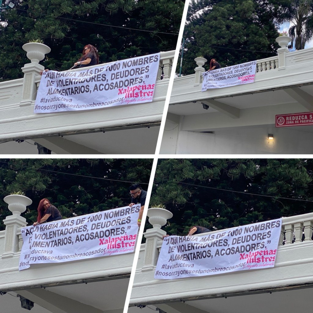 Colocan manta en entrada al viaducto de Xalapa, para recordar había mil nombres de hombres&nbsp;violentadores