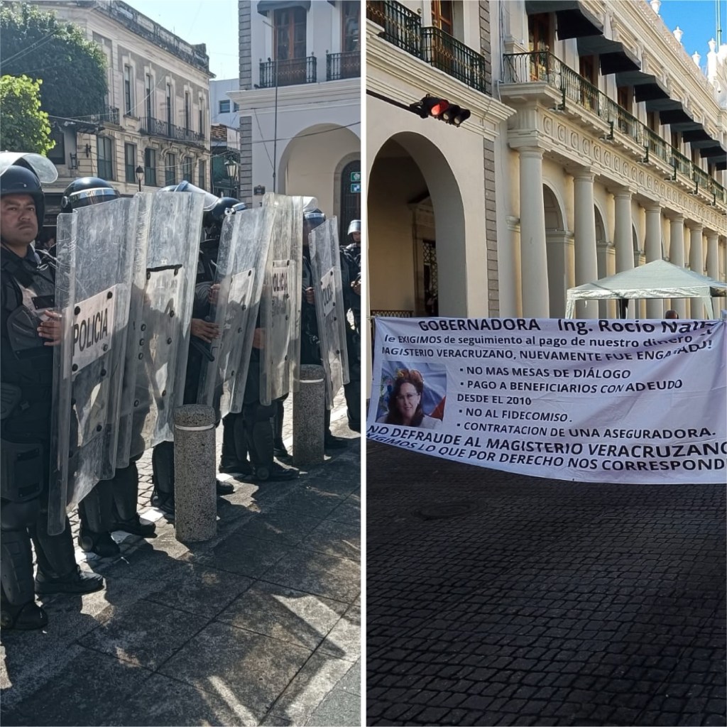 Disuelven protesta de jubilados con antimotines; les arrebataron lonas a maestros manifestantes en Xalapa&nbsp;Veracruz
