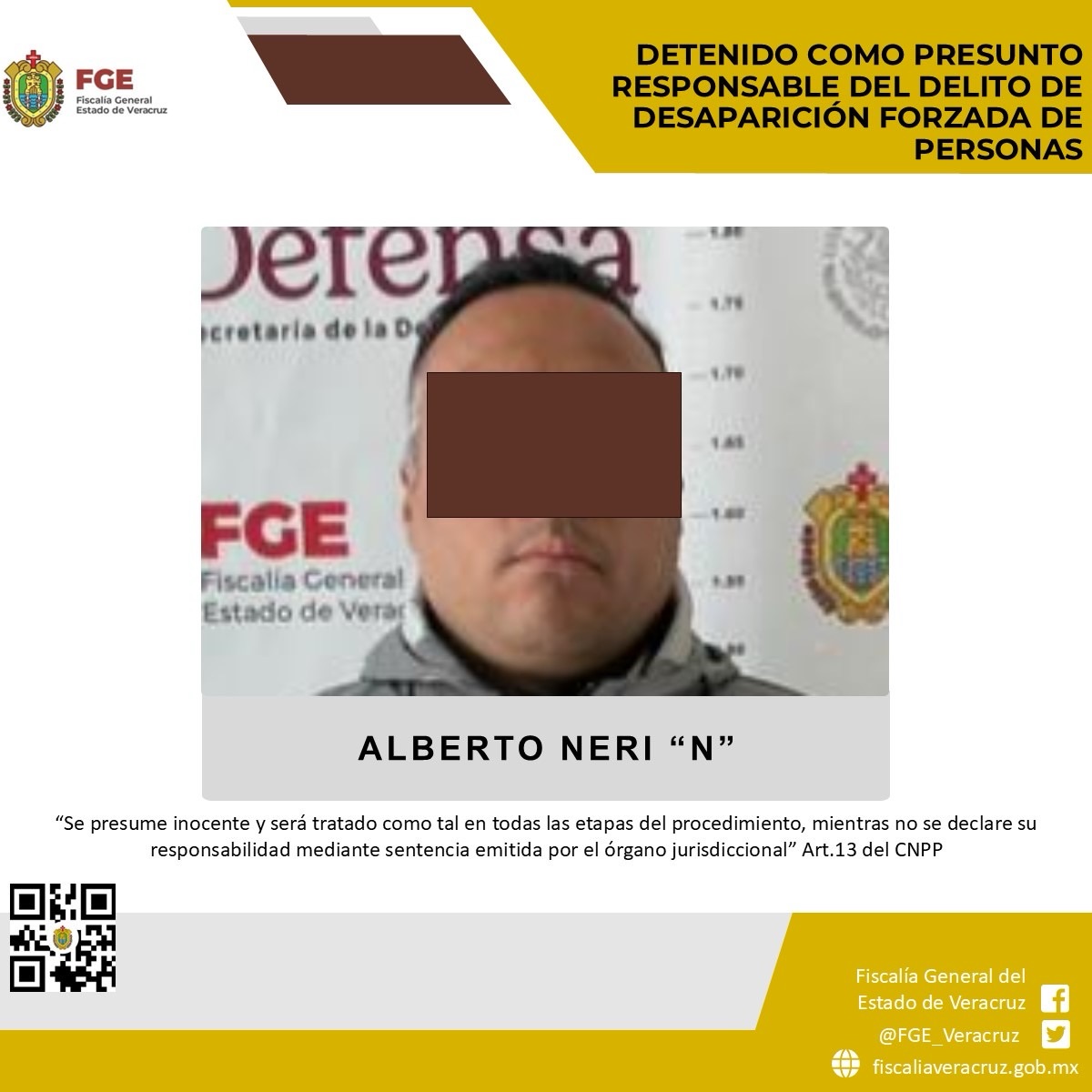 En Xalapa, detenido como presunto responsable del delito de desaparición forzada de personas