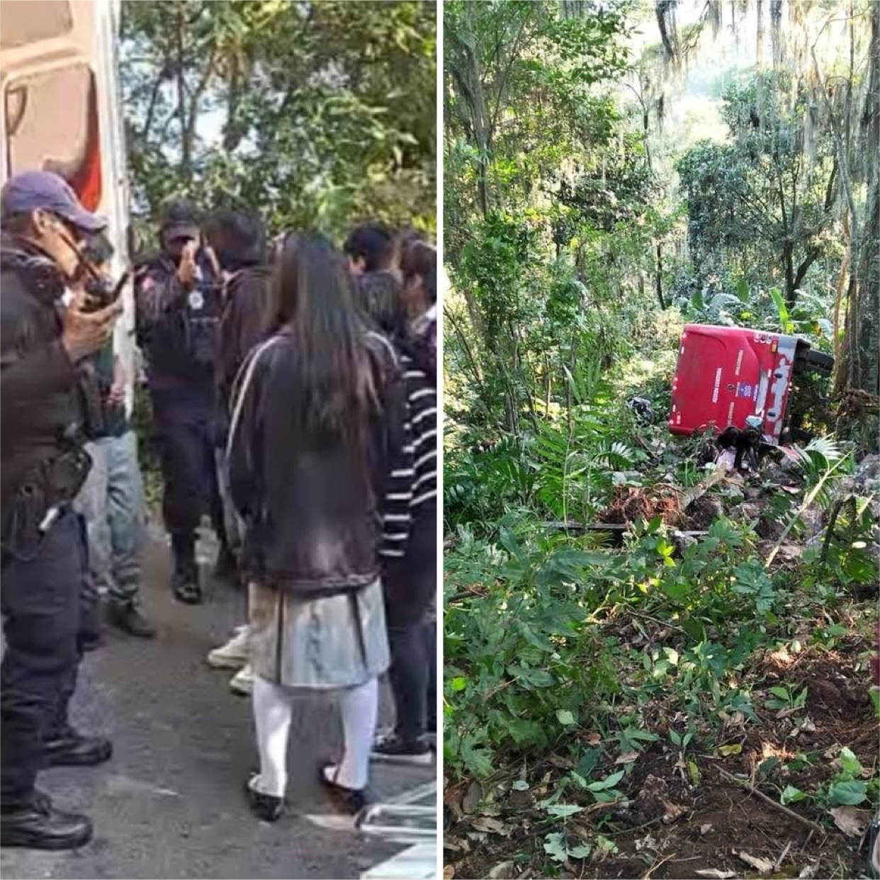 Tres lesionados en accidente de autobús que se fue al barranco en carretera a Naranjal