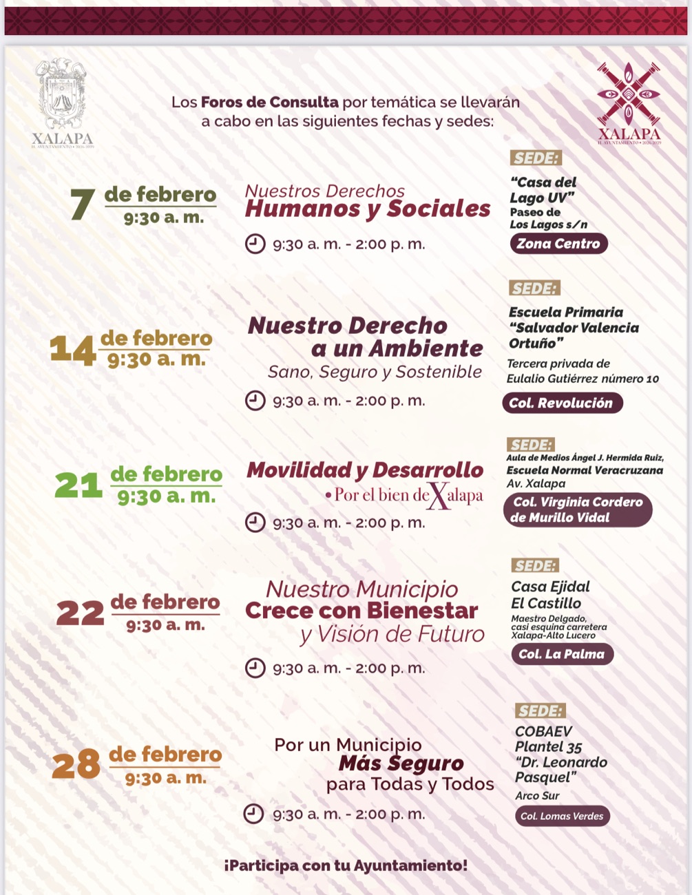 Próximo sábado inician foros de consulta para la elaboración del&nbsp;PMD