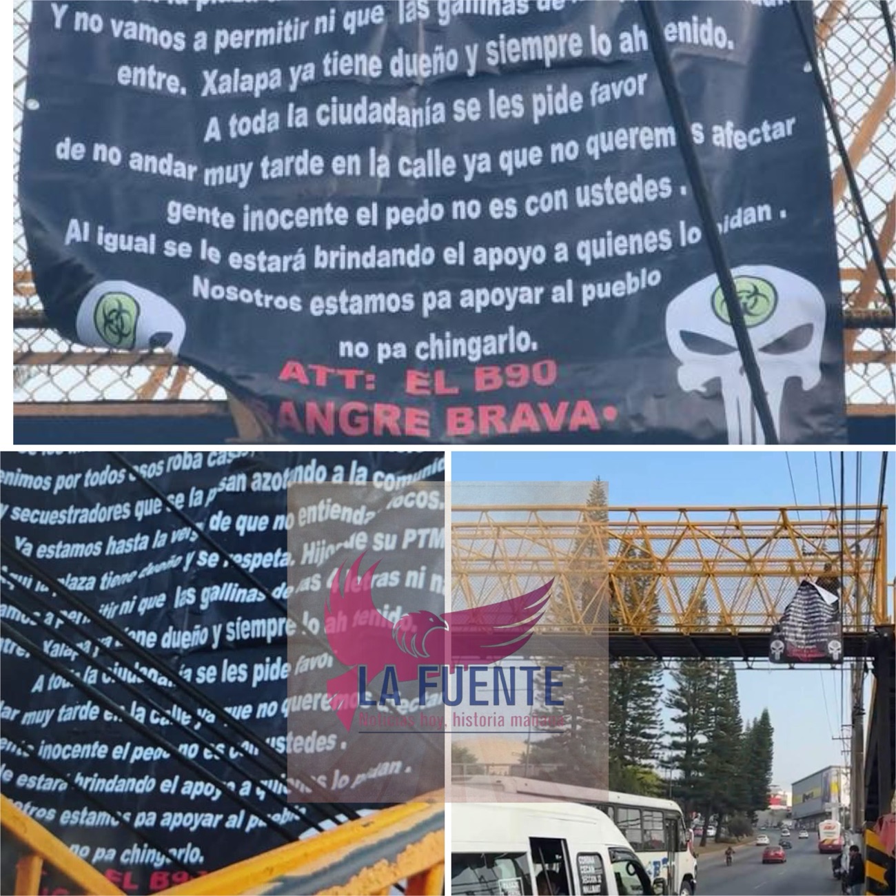 Reta delincuencia a gobierno de Nahle; le pone narco lonas en puente peatonal que comunica a Poder Judicial y al Congreso, le quieren imponer toque de queda a la capital