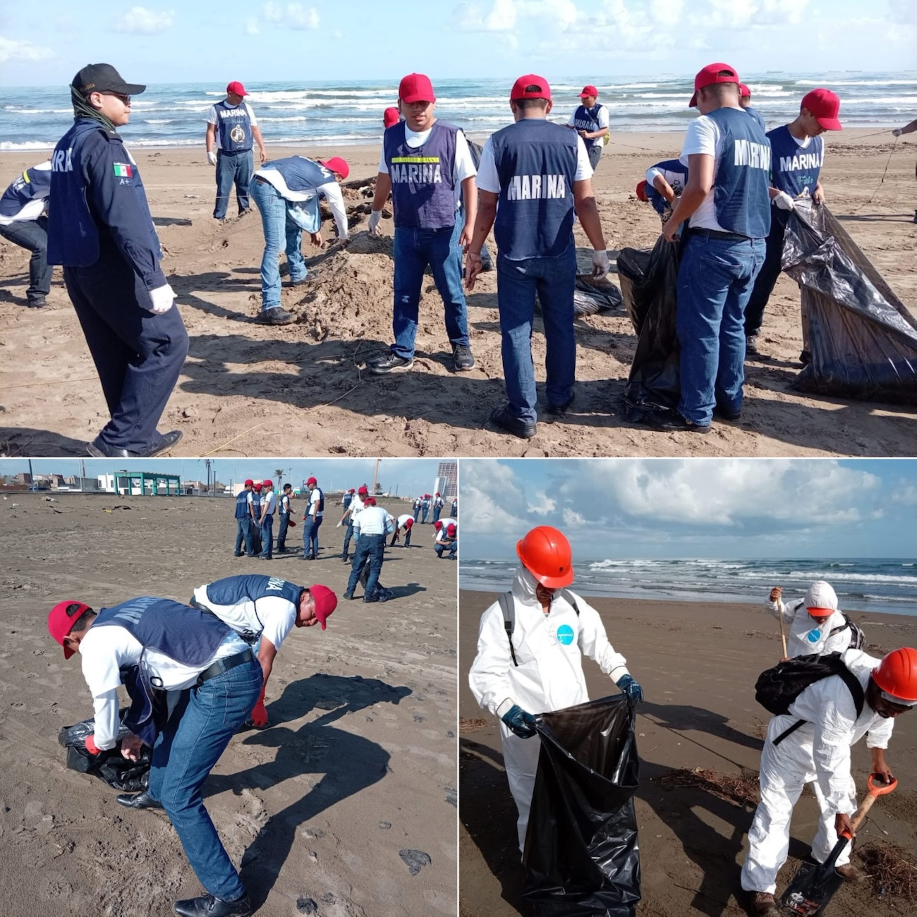 No son solo gotas y trazas, son más de 330 kg de crudo recolectados por La Marina y Capitanía de Puertos solo en Alvarado