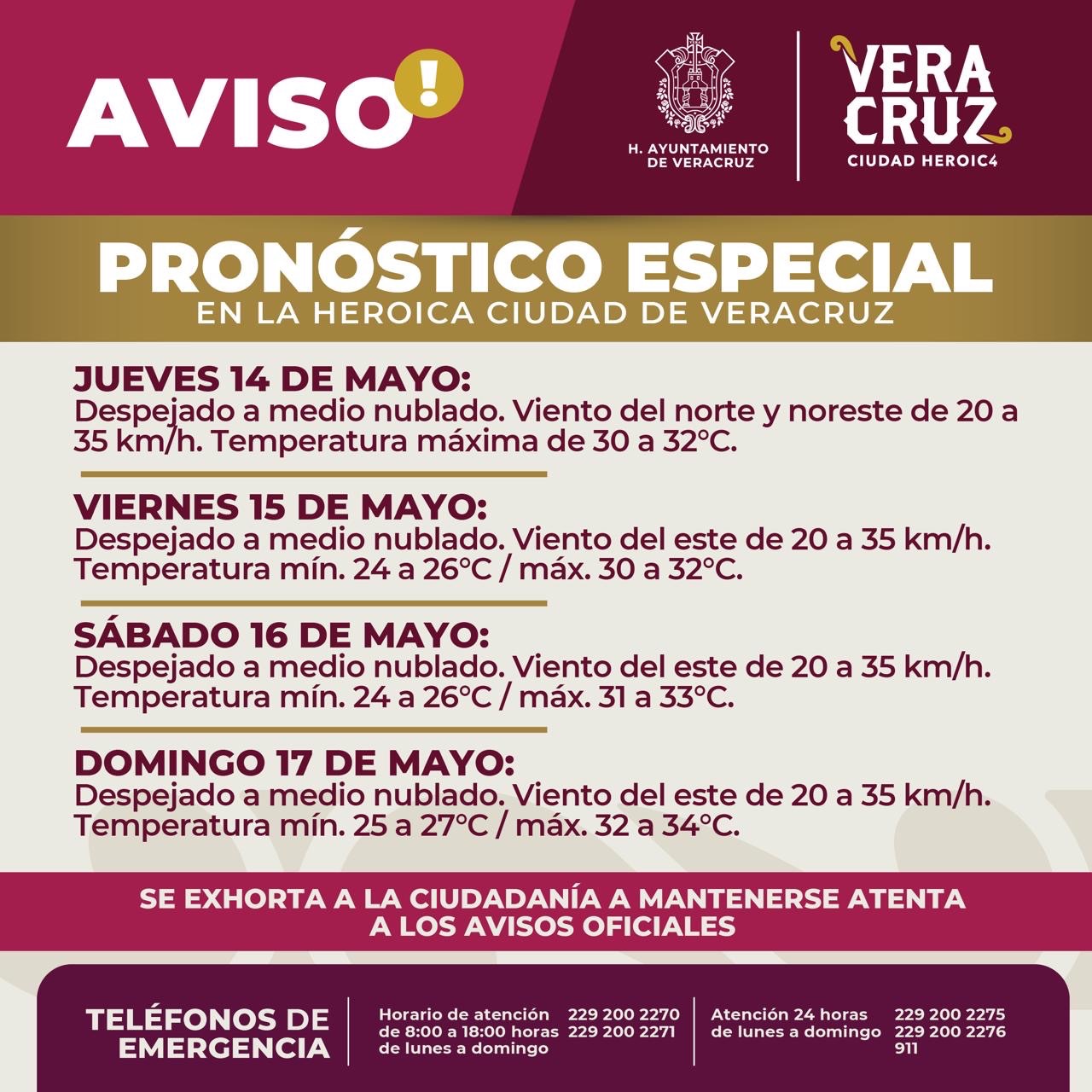 Mantiene PC municipal de Veracruz puerto vigilancia por altas temperaturas