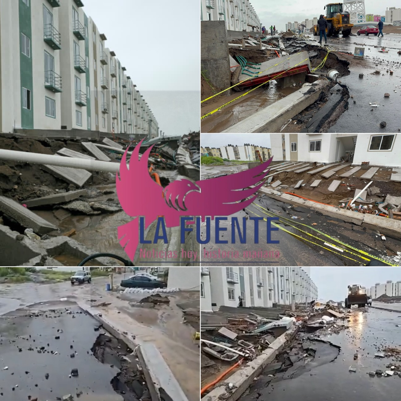 Lluvia ocasiona socavón y deslizamientos de un cerro junto a viviendas del Bienestar que aún no están ocupadas en el puerto de Veracruz