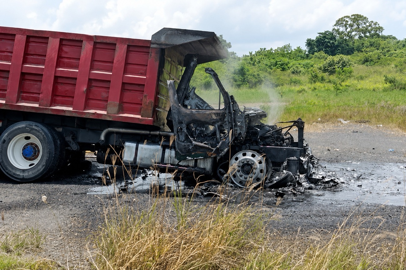 Sujetos armados interceptan y queman dos camiones en Tuxpan