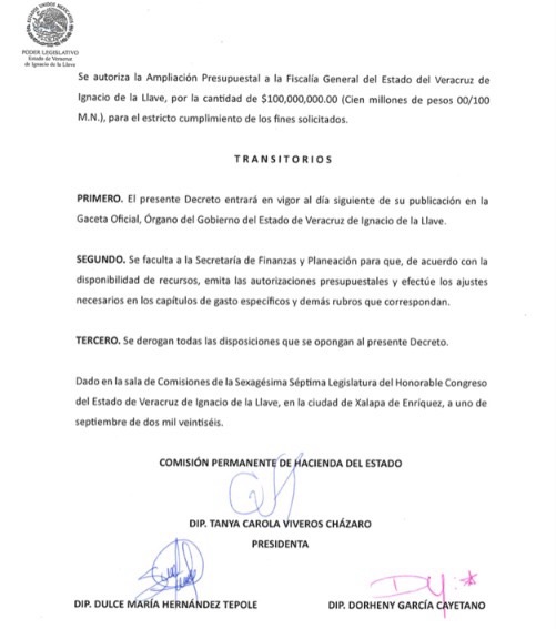 Pide Nahle ampliar de forma extraordinaria 100 mdp a la FGE en ejercicio de este año fiscal, que está casi a punto de concluir